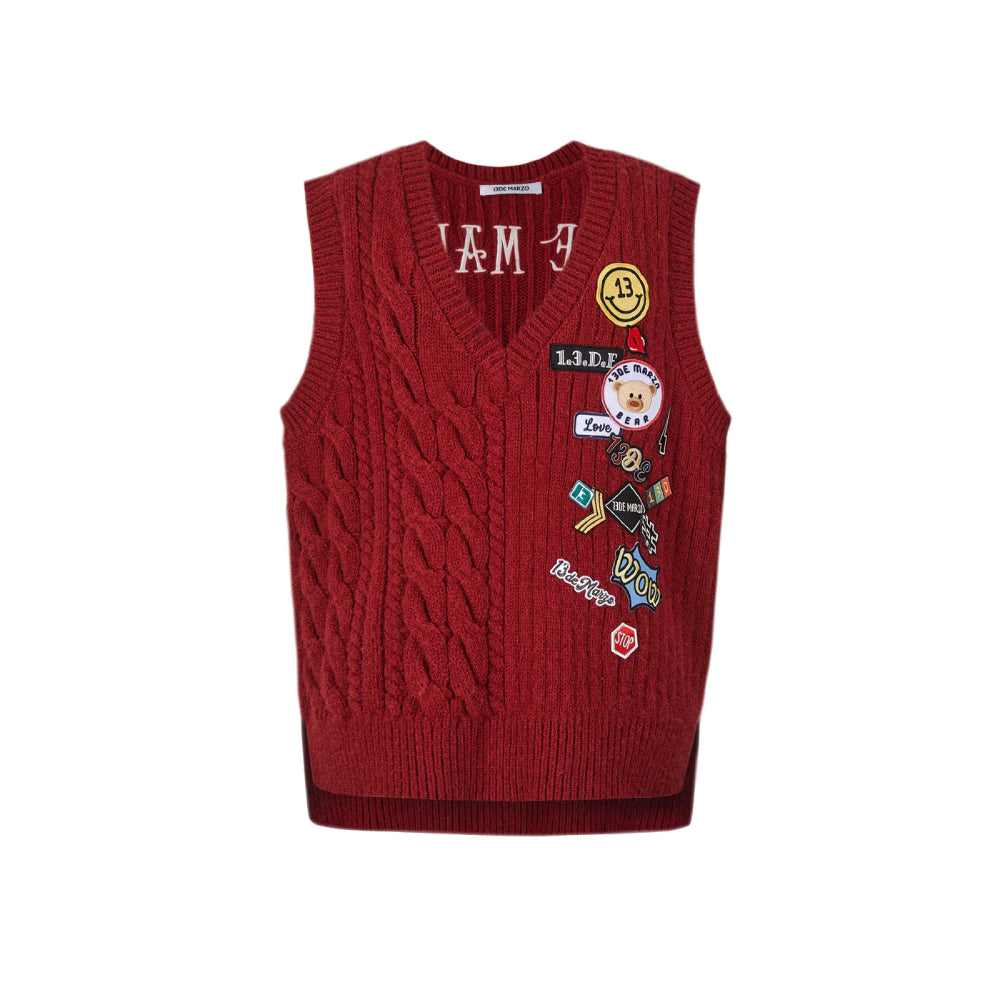 13De Marzo Plush Rabbit Badges Knit Vest Red - Mores Studio