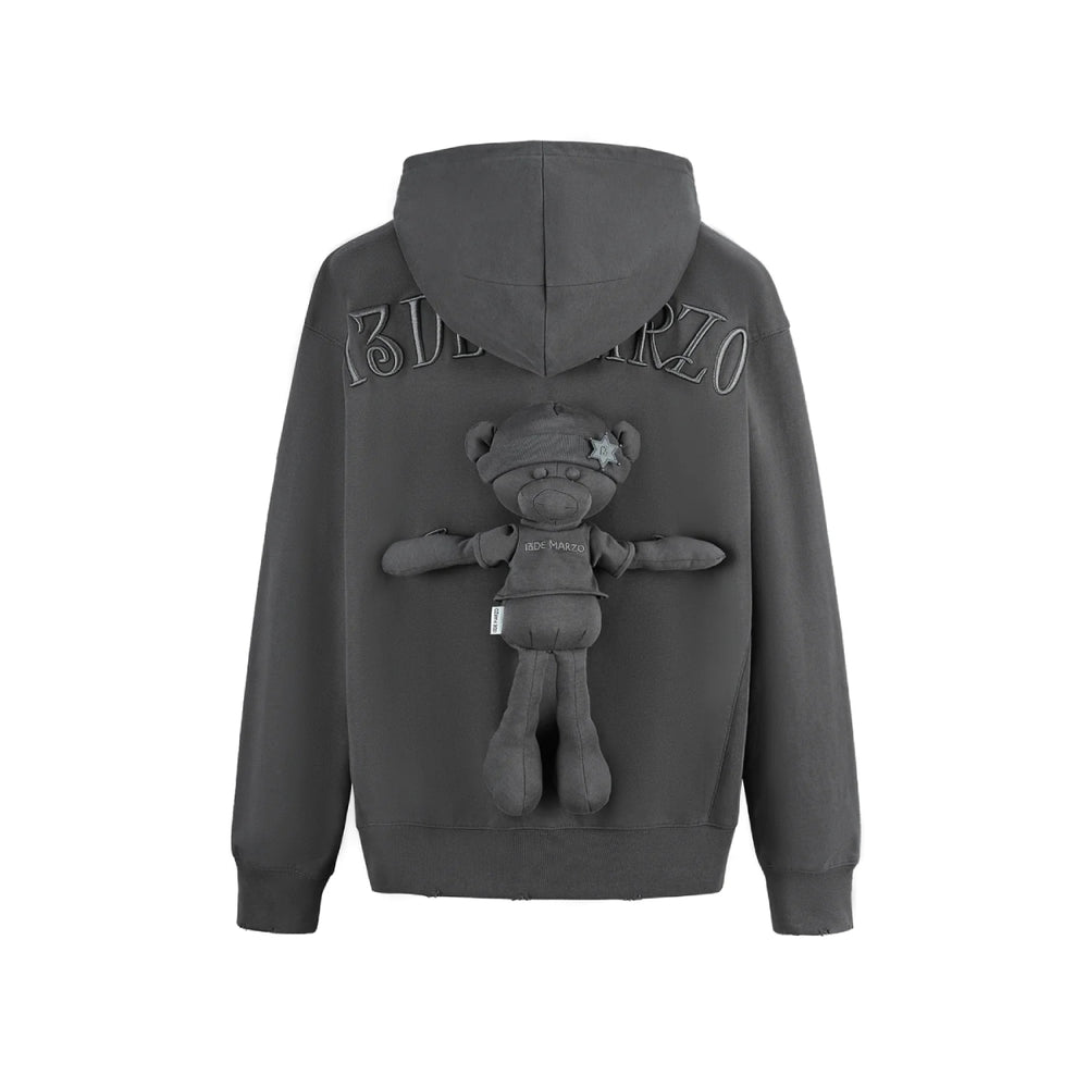 13De Marzo Plush Bear Embossed Hoodie Dark Grey - Mores Studio