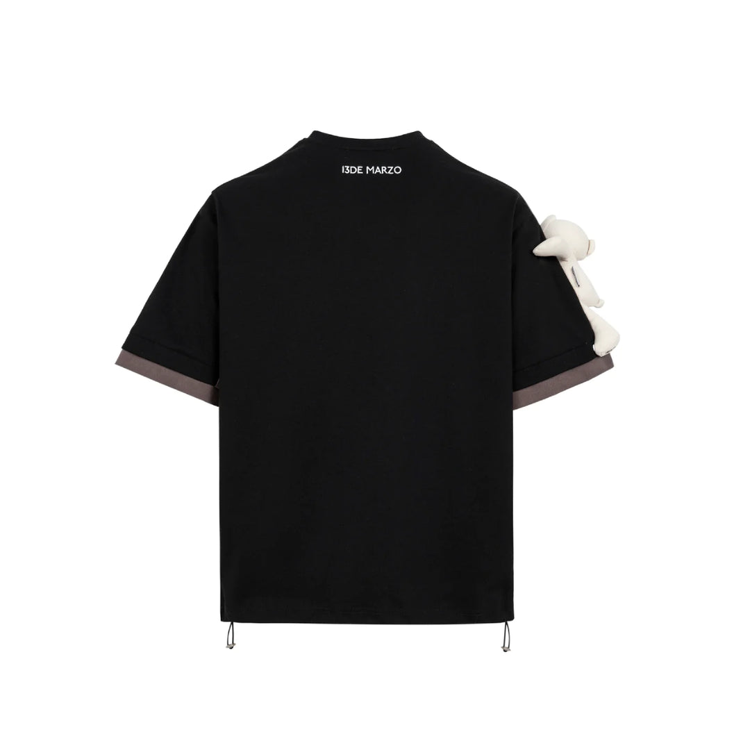 13De Marzo Bear Patched Logo Tee Black - Mores Studio