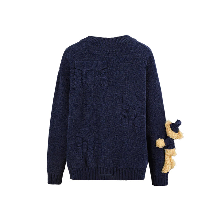 13De Marzo Plush Bear Jacquard Letter Knit Cardigan Navy - Mores Studio