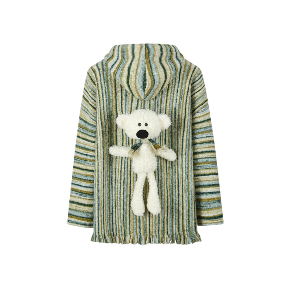 13De Marzo Plush Bear Color Striped Knit Hoodie Green - Mores Studio