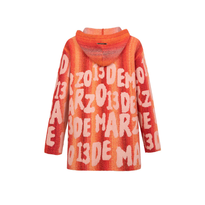 13De Marzo Full Logo Jacquard Knit Hoodie Orange - Mores Studio