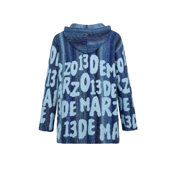 13De Marzo Full Logo Jacquard Knit Hoodie Blue - Mores Studio