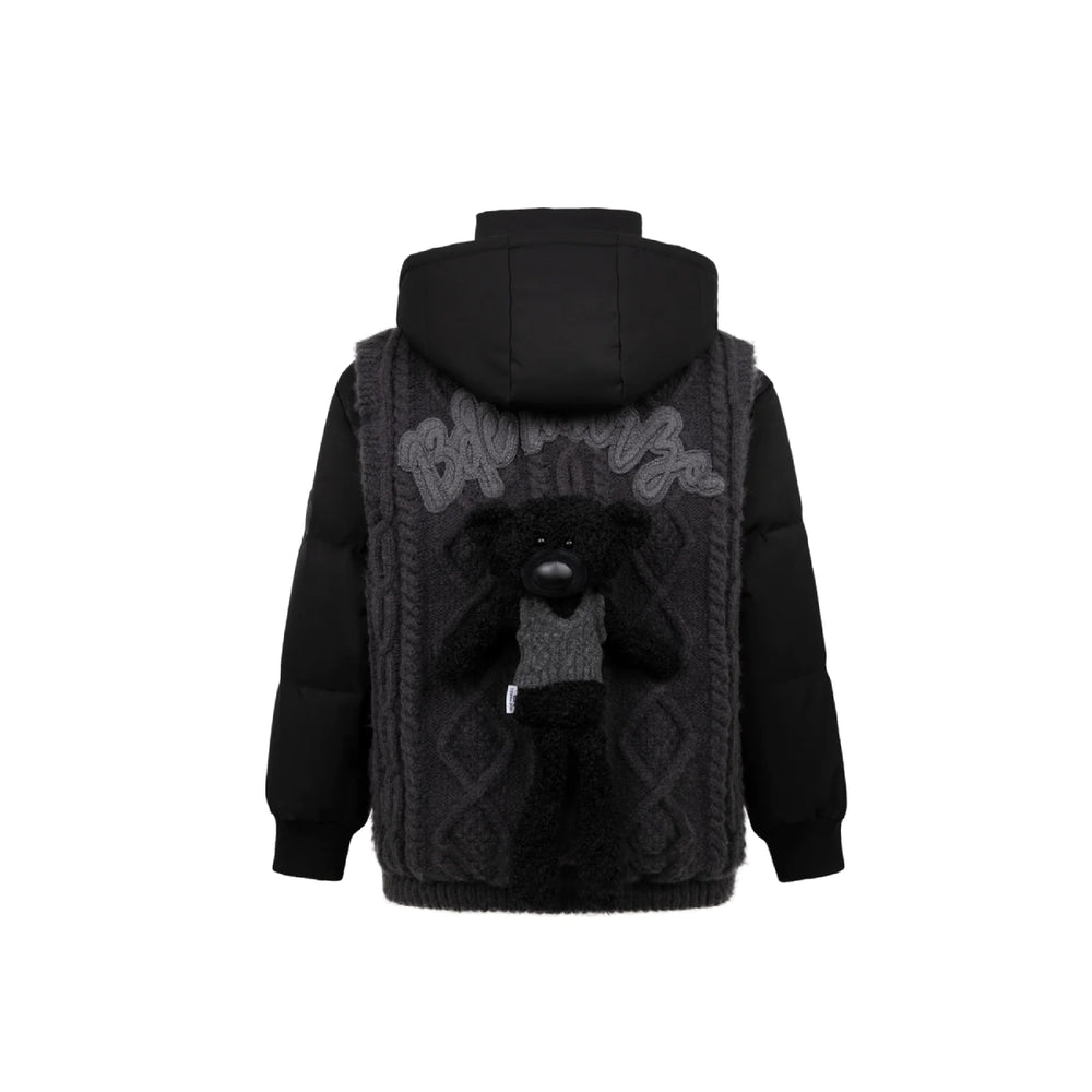13De Marzo Bear Weave Knit Patch Down Jacket Black - Mores Studio
