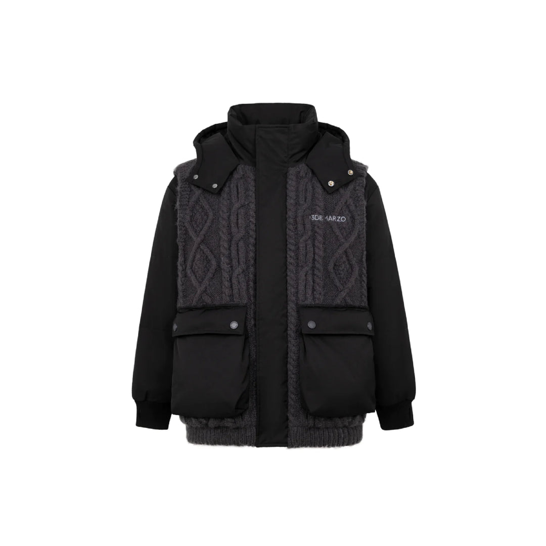 13De Marzo Bear Weave Knit Patch Down Jacket Black - Mores Studio