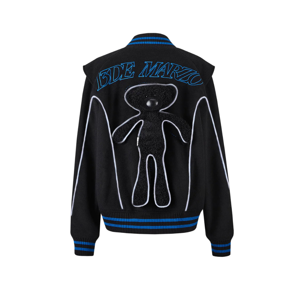 13De Marzo Plush Luminous Bear Baseball Jacket Black - Mores Studio