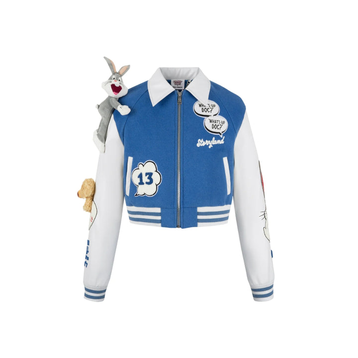 13De Marzo X Looney Tunes Bugs Bunny Short Baseball Jacket Blue - Mores Studio