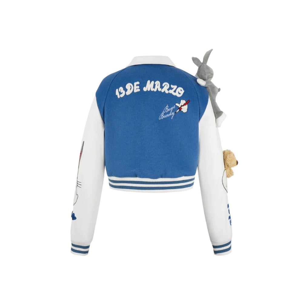 13De Marzo X Looney Tunes Bugs Bunny Short Baseball Jacket Blue - Mores Studio