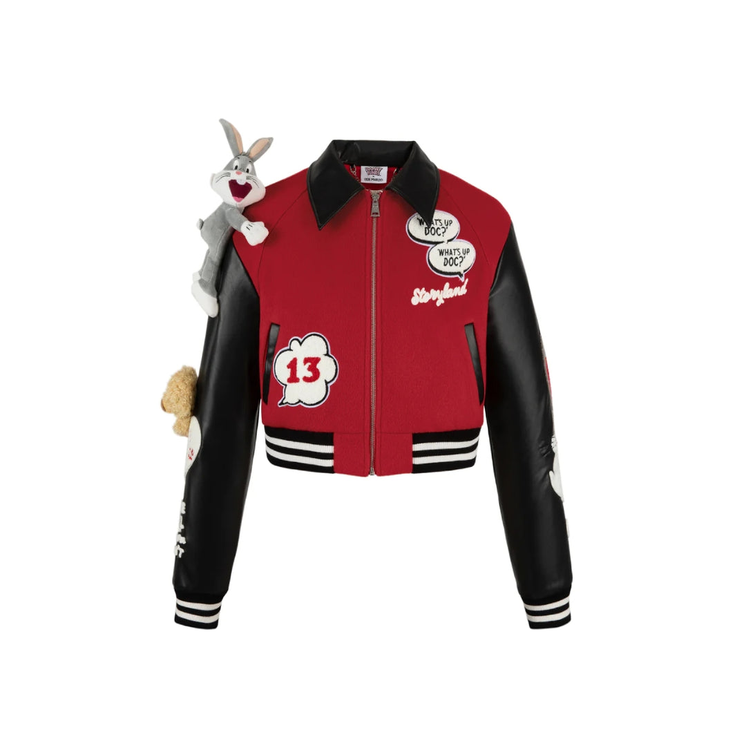 13De Marzo X Looney Tunes Bugs Bunny Short Baseball Jacket Red - Mores Studio