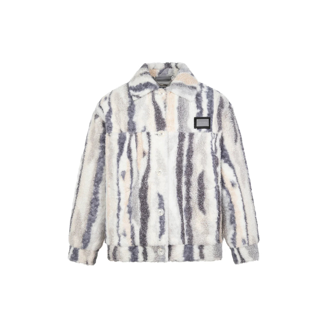 13De Marzo Plush Bear Striped Fleece Coat Grey - Mores Studio