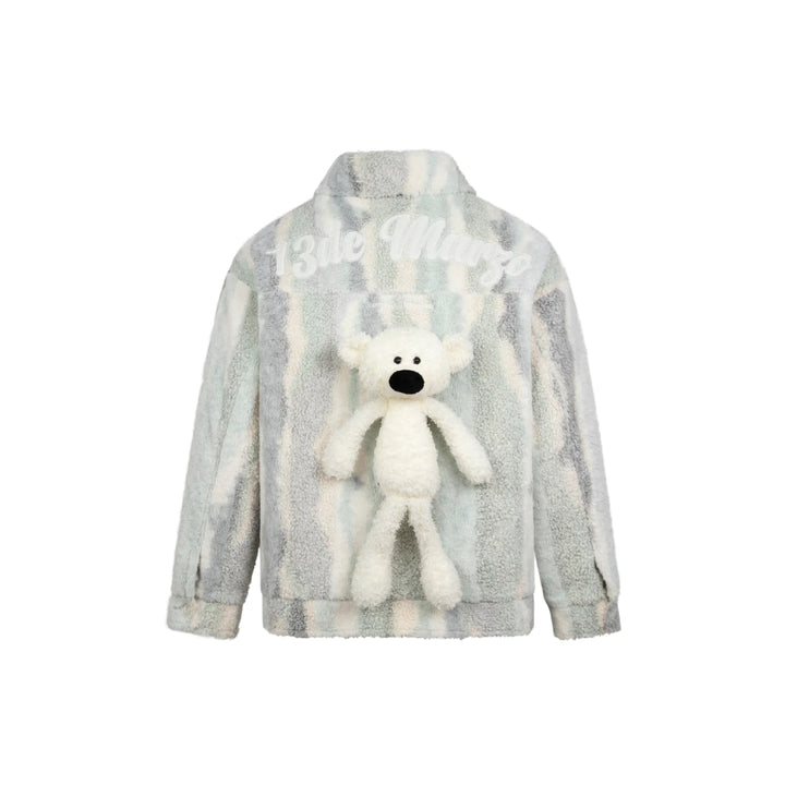 13De Marzo Plush Bear Striped Fleece Coat Green - Mores Studio