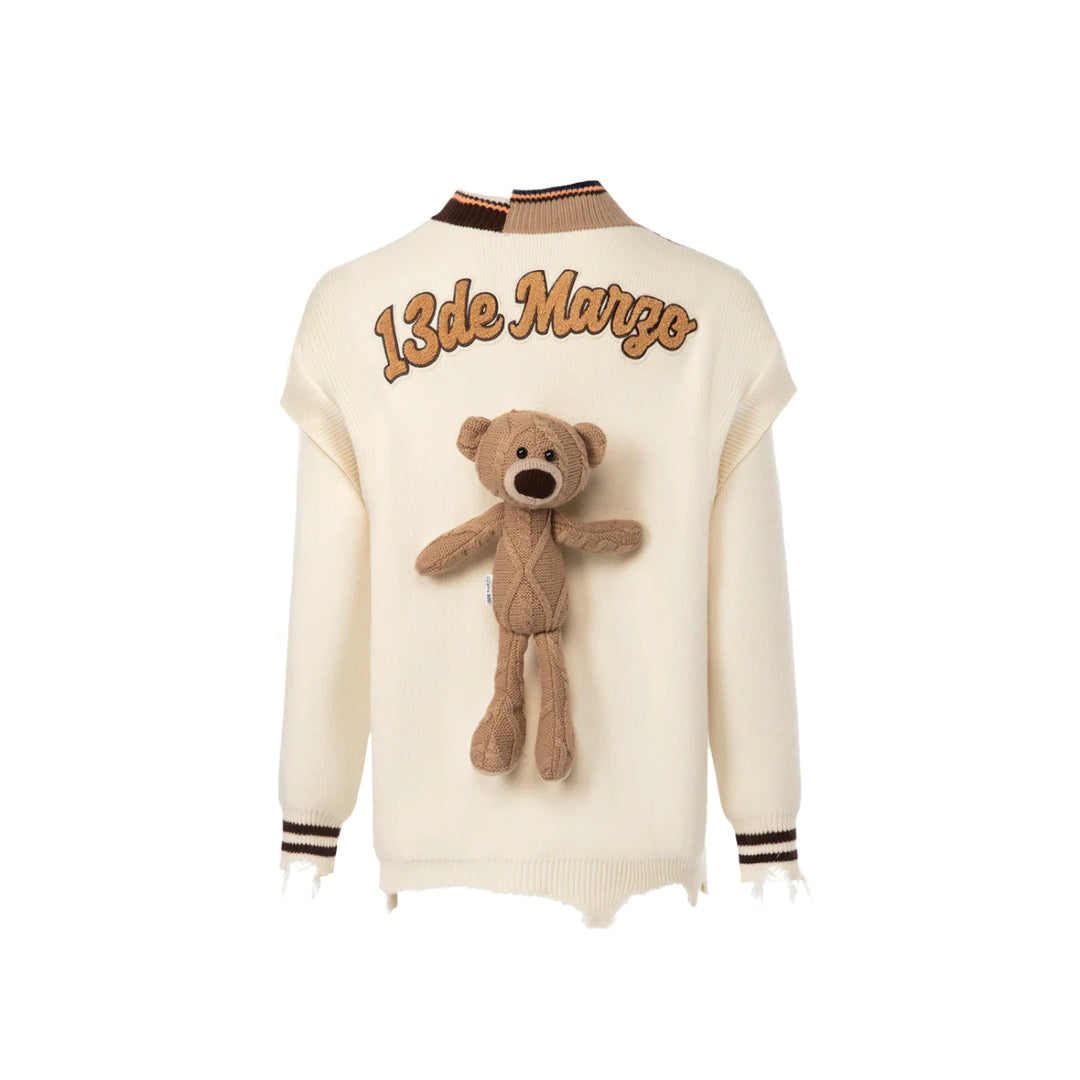 13De Marzo Offset Logo Broken Knit Sweater Beige - Mores Studio