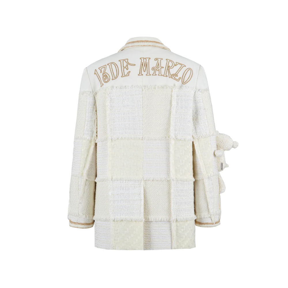13De Marzo Plush Bear Tweed Patch Suit Jacket Beige - Mores Studio