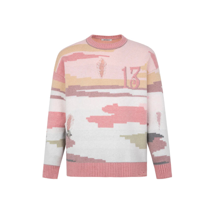 13De Marzo Jacquard Mosaic Scene Knit Sweater Pink - Mores Studio