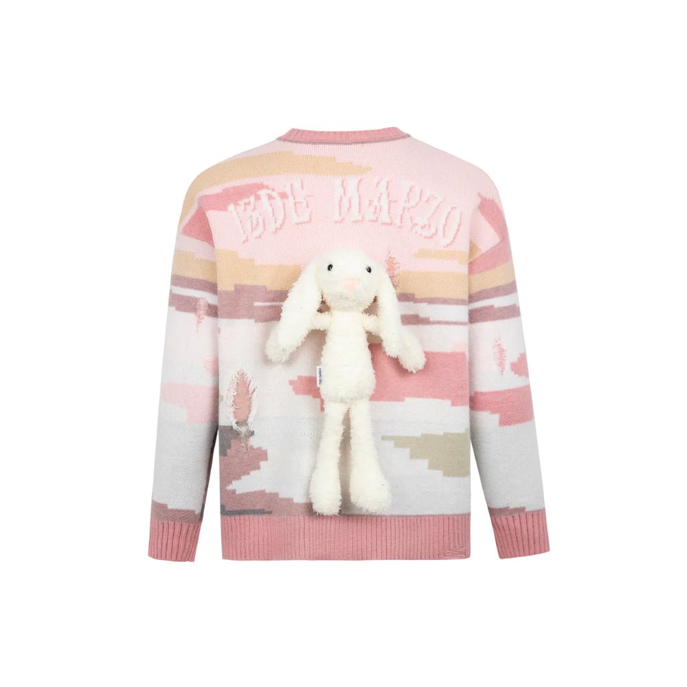 13De Marzo Jacquard Mosaic Scene Knit Sweater Pink - Mores Studio