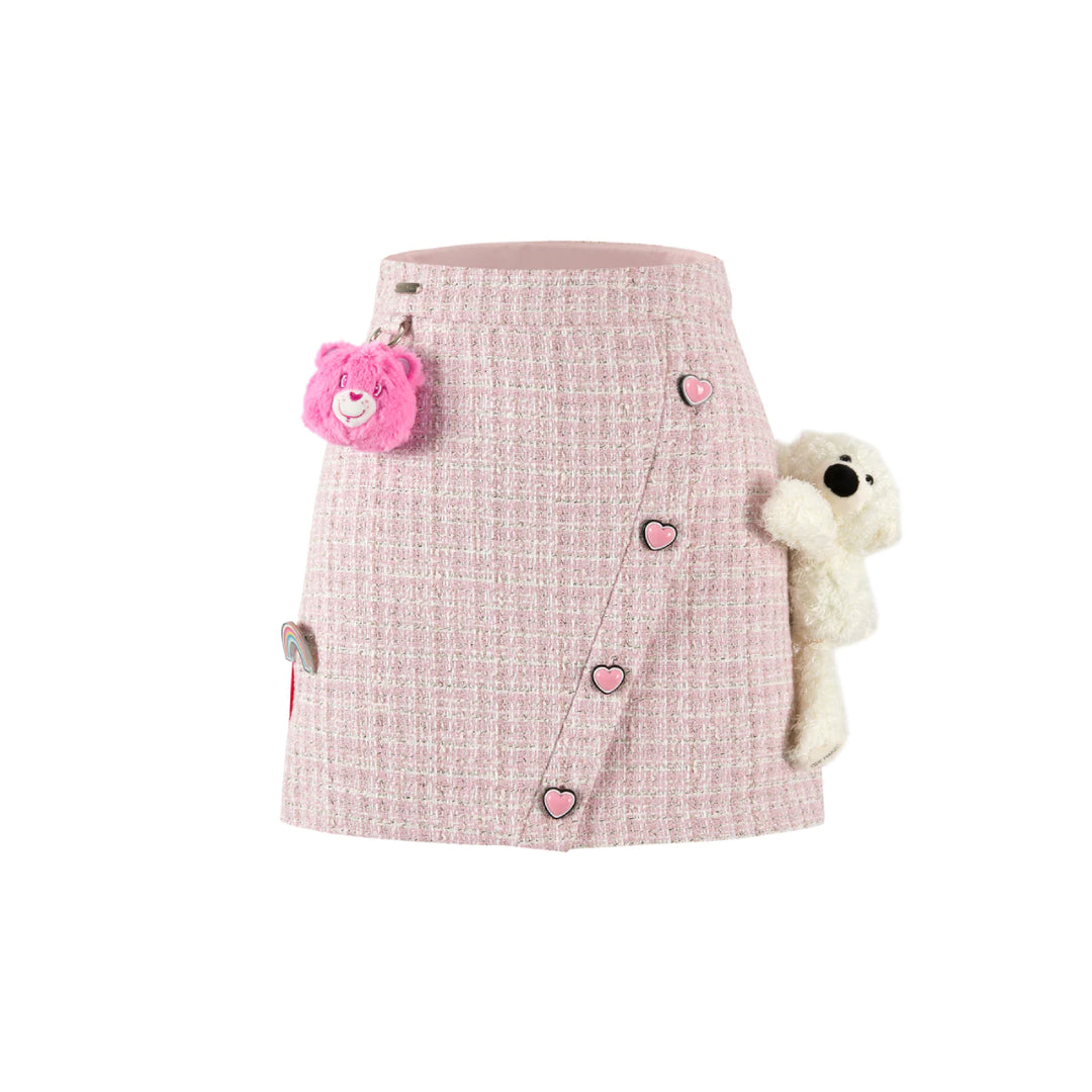 13De Marzo X Care Bears Heart Button Tweed Skirt Pink - Mores Studio