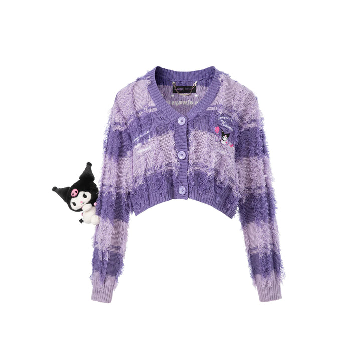 13De Marzo X Kuromi Bear Striped Knit Cardigan Purple - Mores Studio