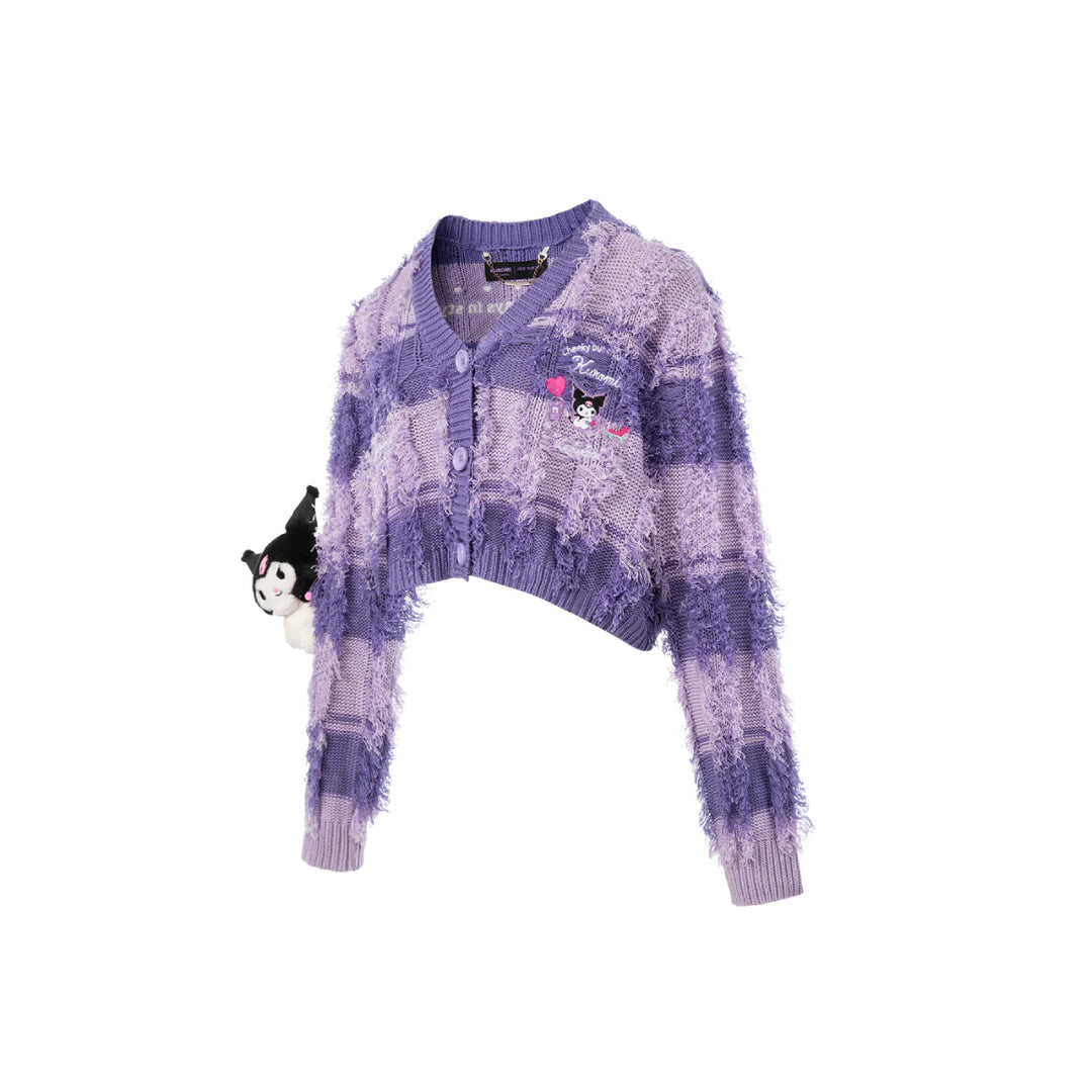 13De Marzo X Kuromi Bear Striped Knit Cardigan Purple - Mores Studio