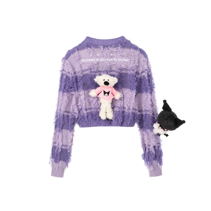 13De Marzo X Kuromi Bear Striped Knit Cardigan Purple - Mores Studio