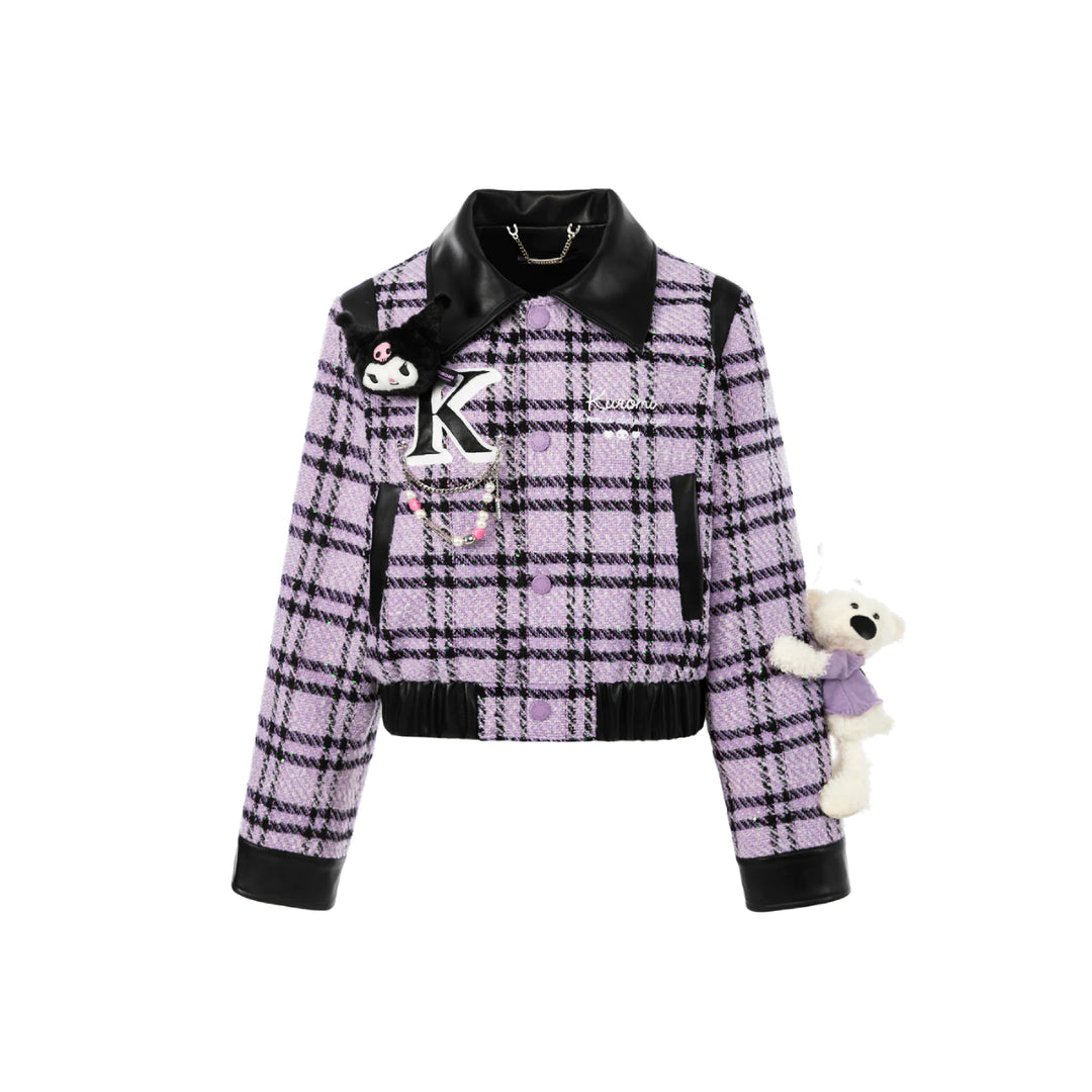 13De Marzo X Kuromi Bear Plaid Tweed Short Jacket Purple - Mores Studio