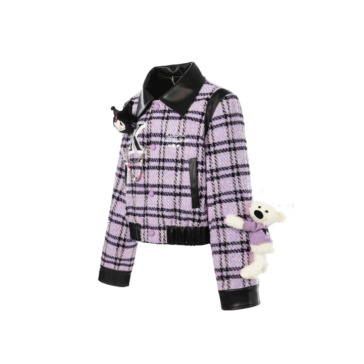 13De Marzo X Kuromi Bear Plaid Tweed Short Jacket Purple - Mores Studio