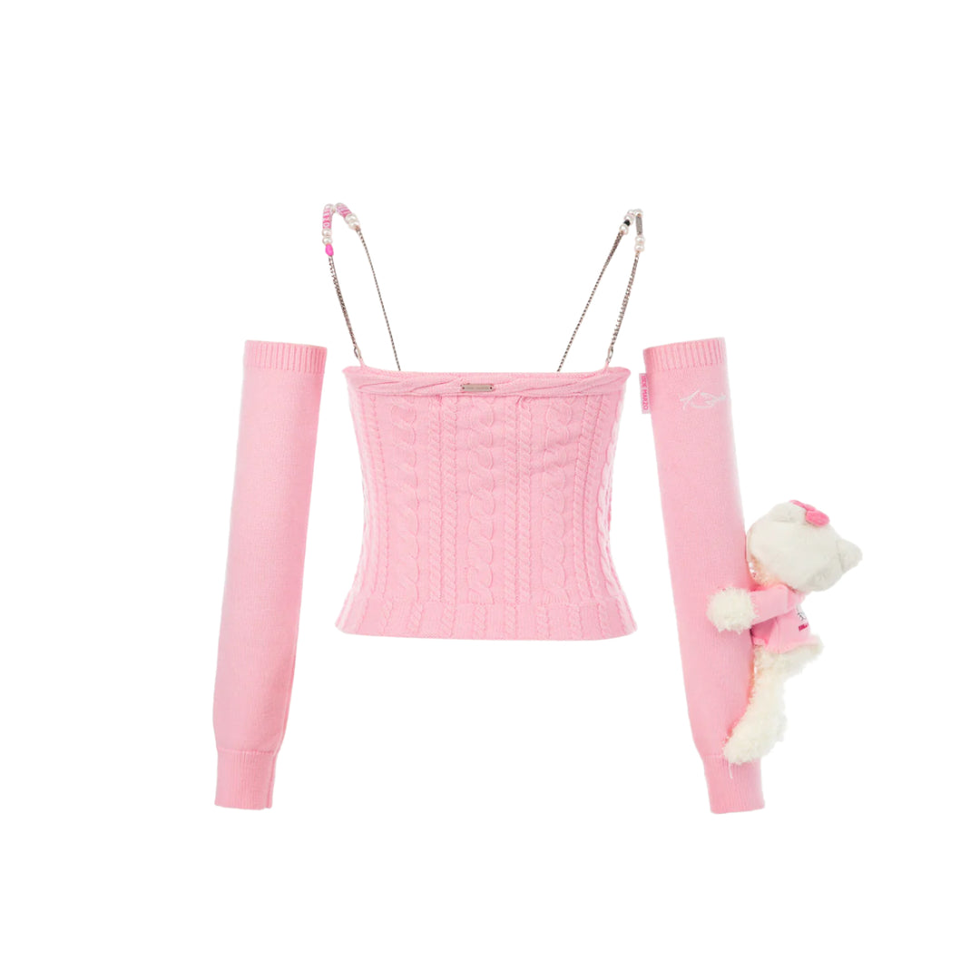 13De Marzo X Hello Kitty Bear Knit Camisole Top Pink - Mores Studio