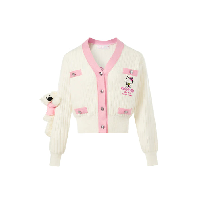 13De Marzo X Hello Kitty Color Blocked Bear Cardigan White - Mores Studio