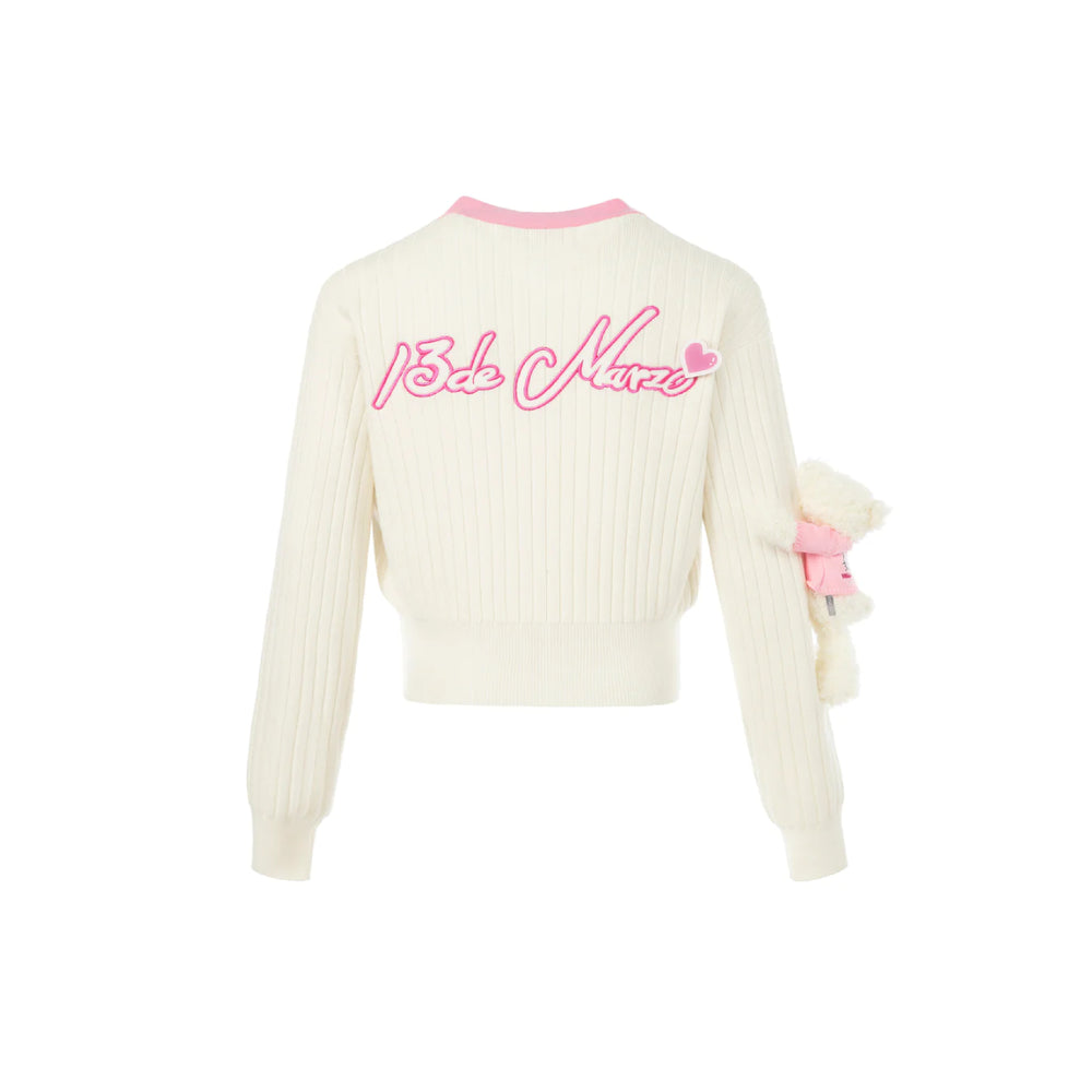 13De Marzo X Hello Kitty Color Blocked Bear Cardigan White - Mores Studio