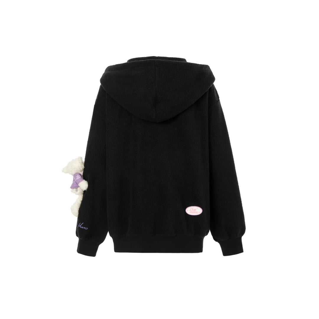 13De Marzo X Kuromi Bear Scarf Fleece Hoodie Black - Mores Studio