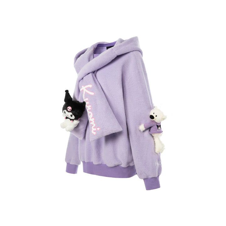 13De Marzo X Kuromi Bear Scarf Fleece Hoodie Purple - Mores Studio