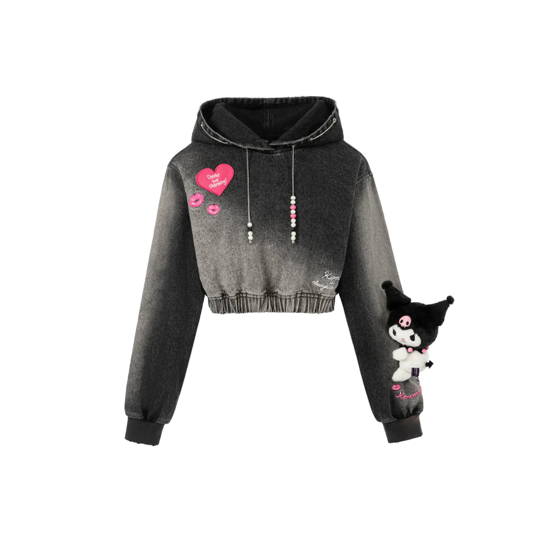 13De Marzo X Kuromi Bear String Washed Hoodie Black - Mores Studio