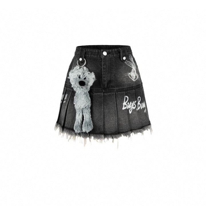 13De Marzo X Looney Tunes Bugs Bunny Denim Skirt Washed Black - Mores Studio