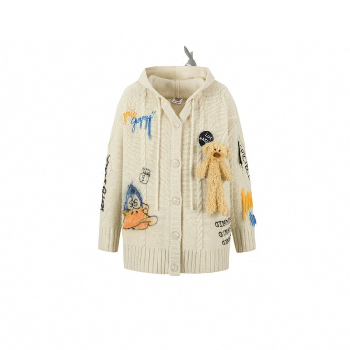 13De Marzo X Looney Tunes Daffy Duck Knit Cardigan Khaki - Mores Studio