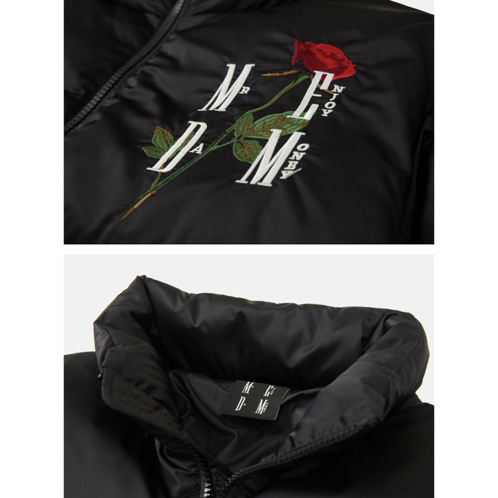 MEDM Embroidery Rose Logo Down Jacket Black - Mores Studio