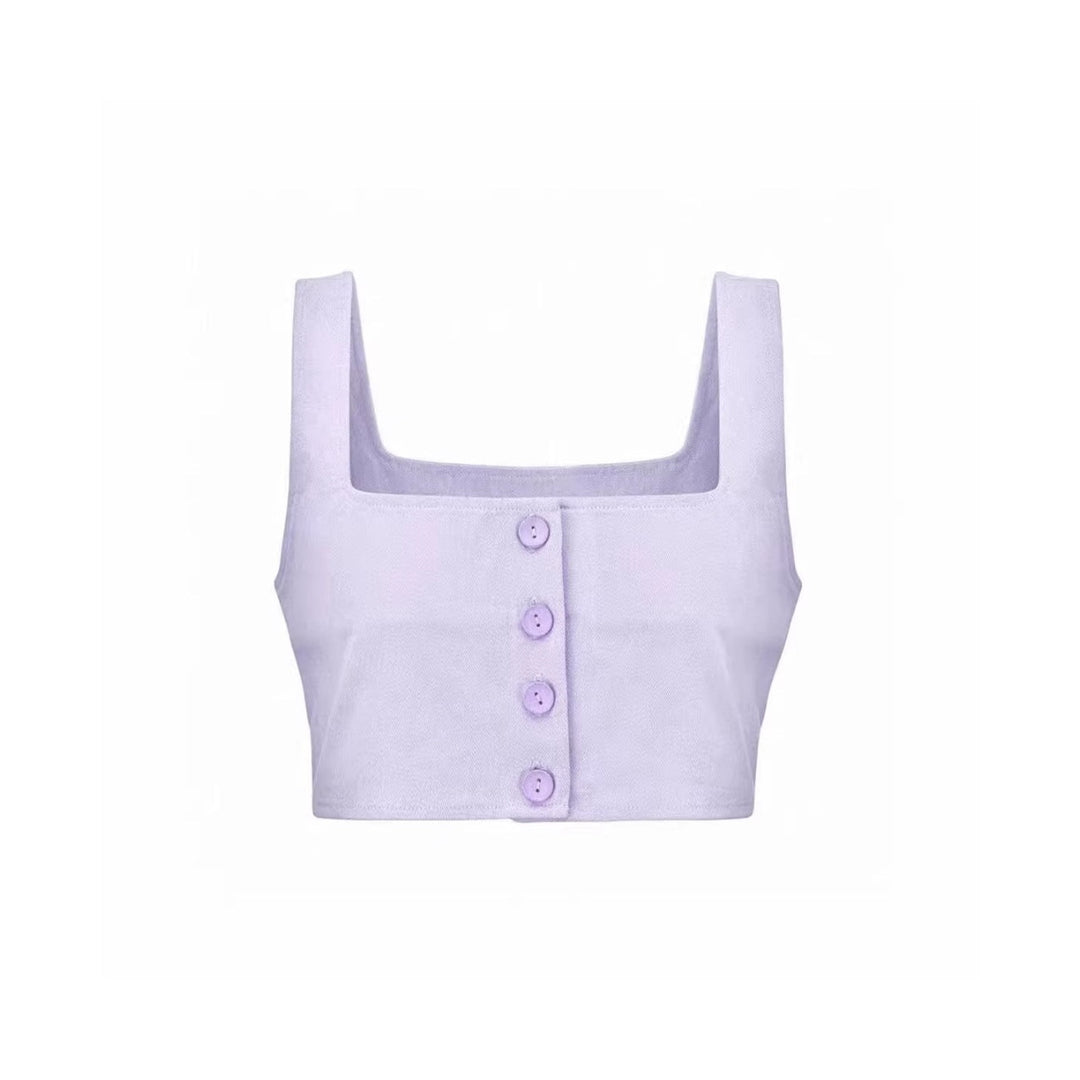 Three Quarters Button Top Vest Purple - Mores Studio