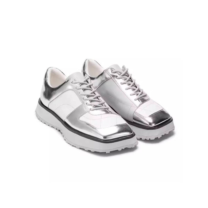 Lost In Echo Color Blocked Leather Brogues Sliver - Mores Studio