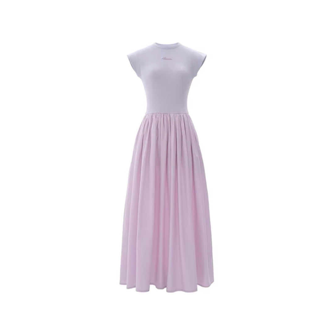 Concise-White Stitching Printed Logo Dress Purple - Mores Studio