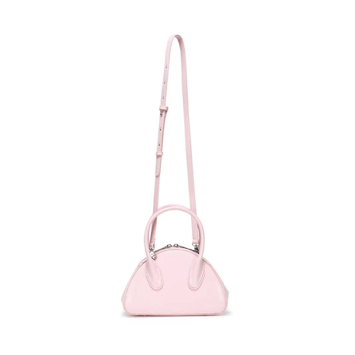 Lost In Echo Embossed Logo Leather Bowling Bag Pink - Mores Studio