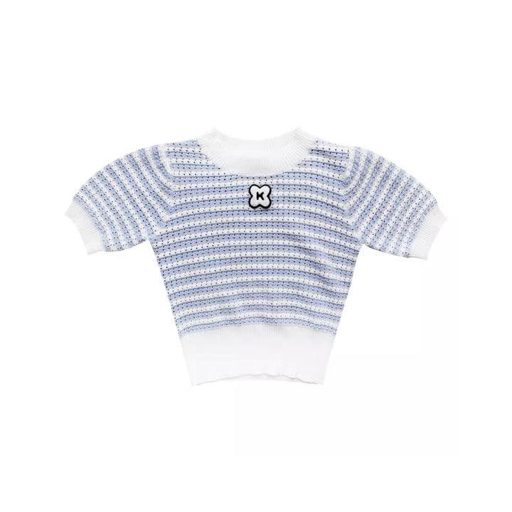 Kroche Embroidery Logo Striped Knit Top Blue - Mores Studio