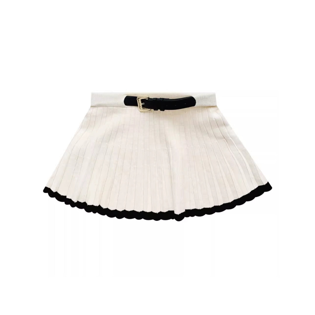 Kroche Color Blocked Pleated Knit Skirt White - Mores Studio