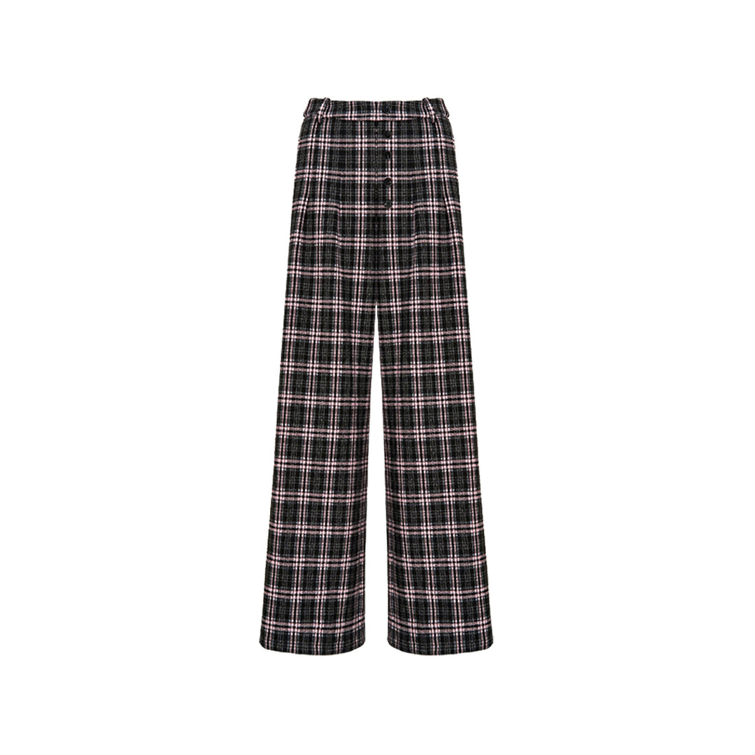 Kroche Plaid Long Breasted Wide-Leg Tweed Pants