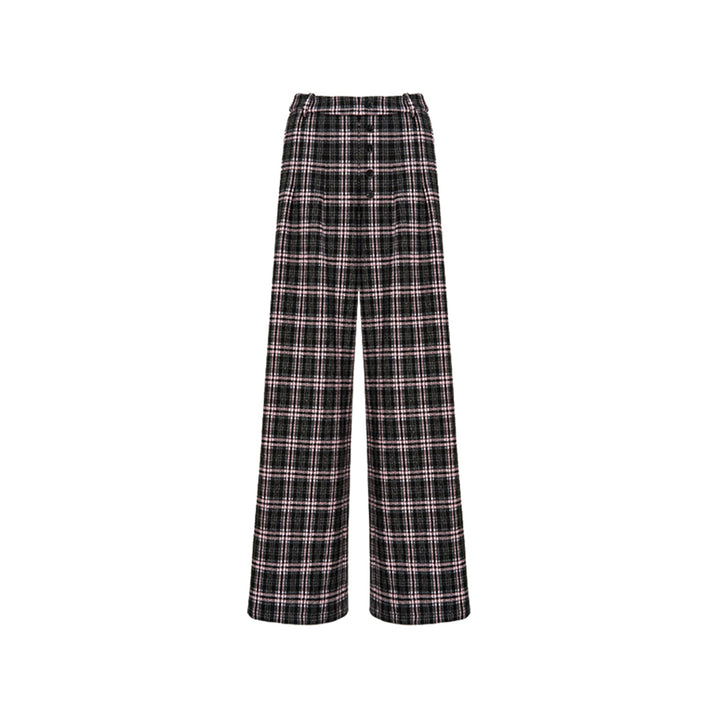 Kroche Plaid Long Breasted Wide-Leg Tweed Pants