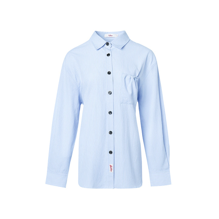Liilou Pleated Striped Drawstring Shirt Blue