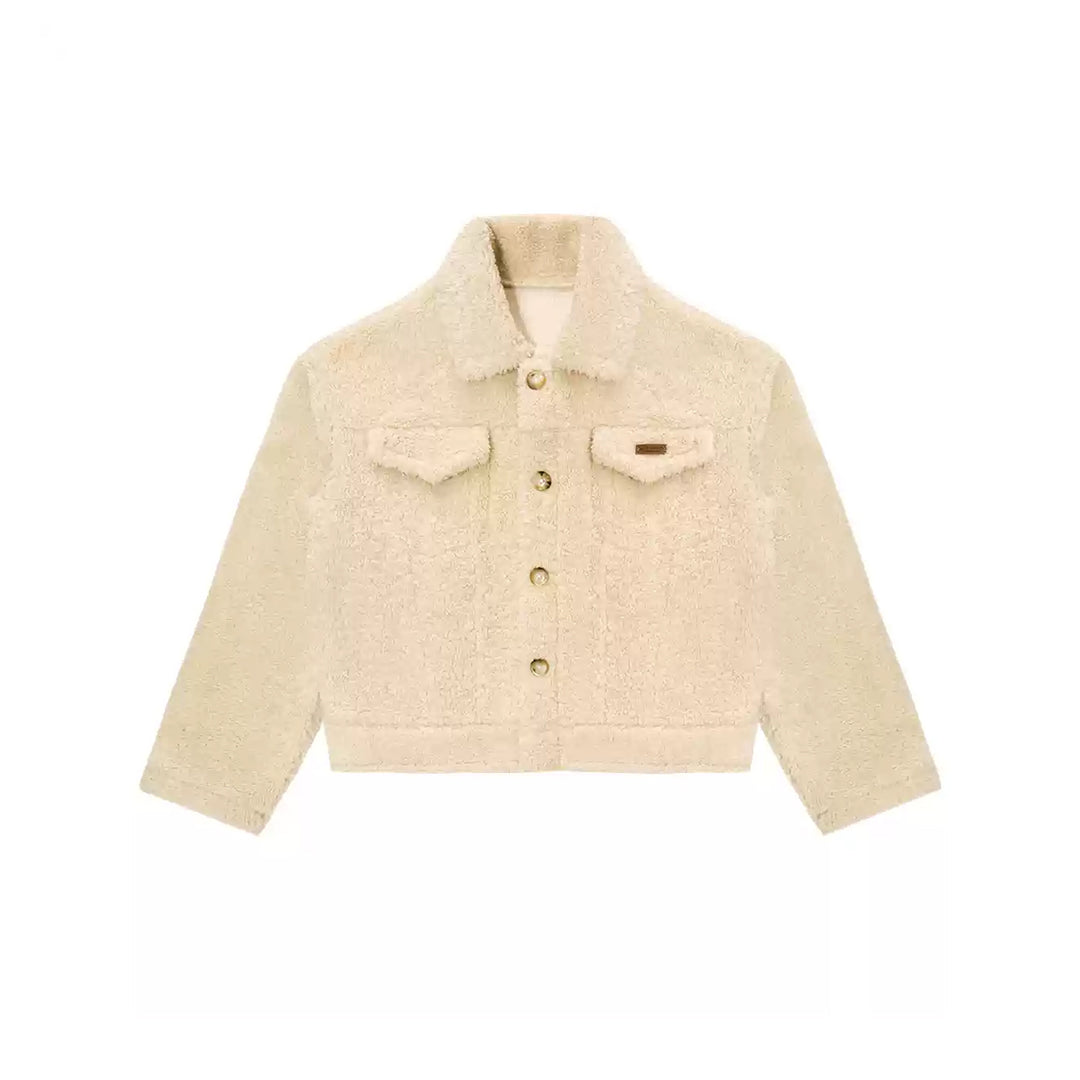 AsGony Casual Lapel Woolen Fleece Jacket Beige