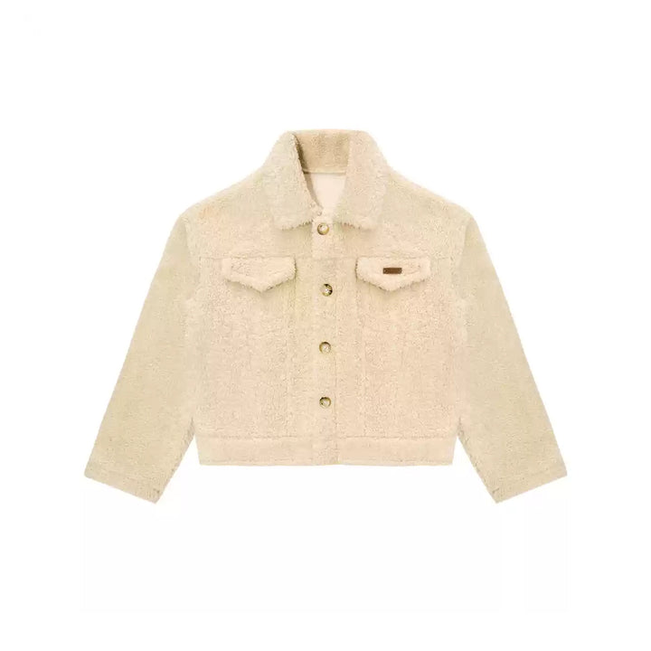 AsGony Casual Lapel Woolen Fleece Jacket Beige