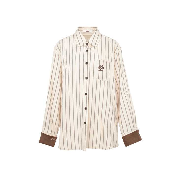 Liilou Suede Patchwork Striped Casual Shirt