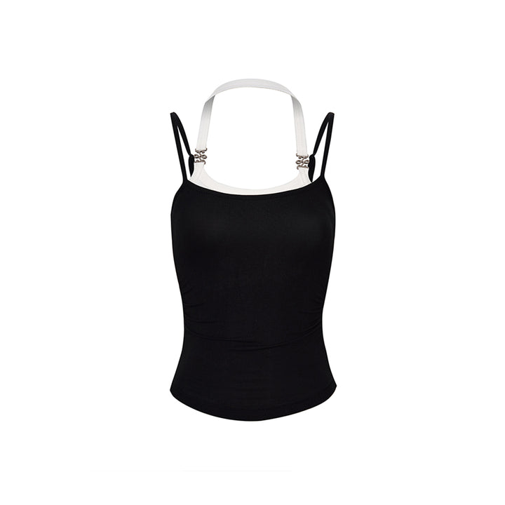 Liilou Fake-2-Piece Contrast Color Halter Vest Black