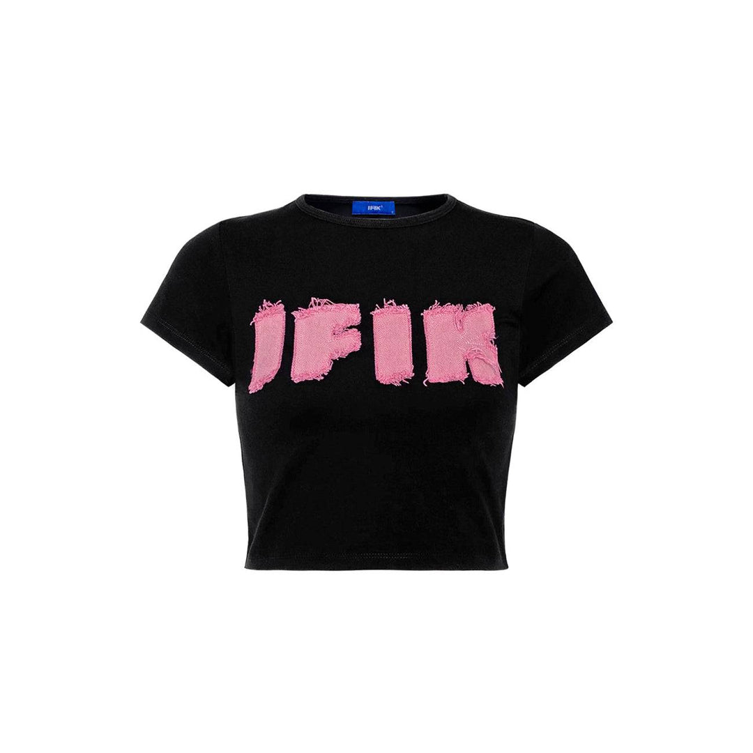 IFIK Denim Patch Logo Slim Short Tee Black Pink - Mores Studio