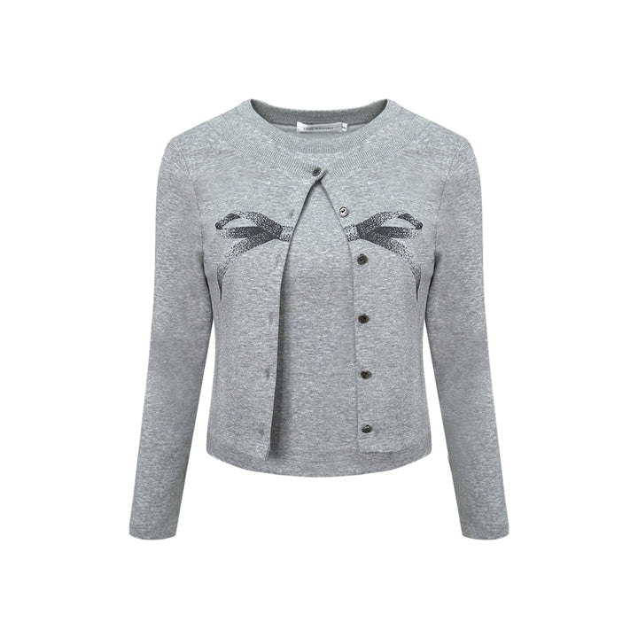 AsGony Fake-2-Piece Bow Sweater Grey