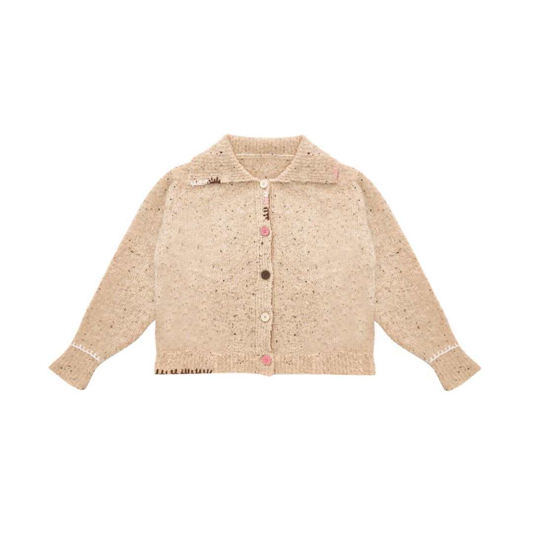 AsGony Blended Woolen Color Button Knit Cardigan